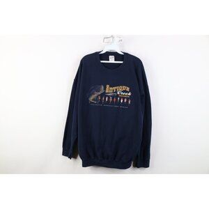 Vintage 90s Y2K Streetwear Mens XL Faded Antique Fishing Lure Sweatshirt Blue
